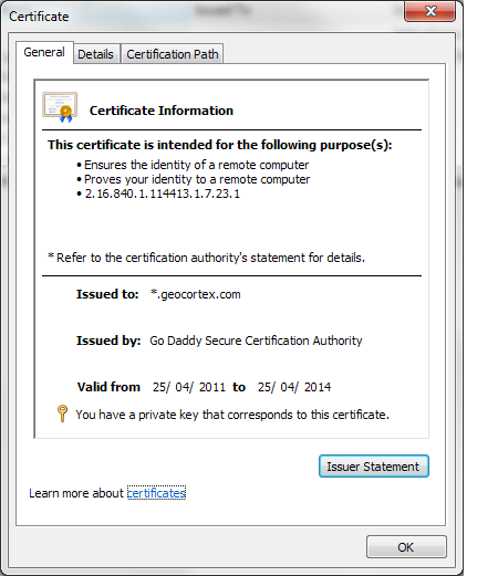 Screenshot of Certificate Properties